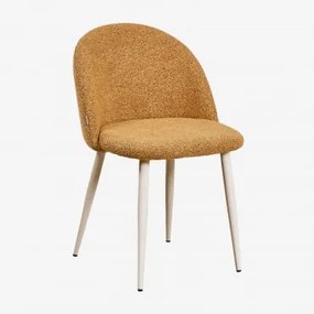 Zestaw 2 Krzeseł Do Jadalni Kana Deluxe Z Tkaniny Bouclé Kremowa & Bouclé Miód Żółty - Sklum