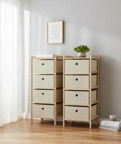 Komplet drewnianych regałów z 5 koszami z tkaniny N0-P50