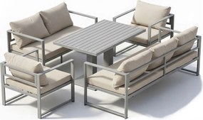 Zestaw mebli ogrodowych Bellagio NM2011-G-BR z sofami, fotelami i ławostołem, szary, poduszki beżowe
