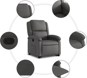 Szary fotel z prawdziwej skóry z funkcją elektrycznego podnoszenia