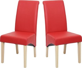 Krzesło do jadalni Cesena (zestaw 2 sztuk),  sztuczna skóra matowa, czerwony, jasne nóżki