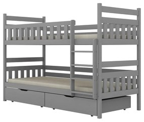 Łóżko piętrowe BARTEK 180x80 szare drewniane z szufladami KOCOT KIDS
