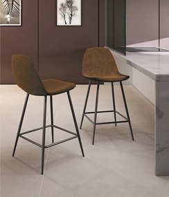 Brigitte - Brązowy stołek ze sztucznej skóry - Zestaw 2 szt.