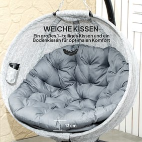 Outsunny Jajowaty kosz huśtawkowy, huśtawka z funkcją huśtania i składanym koszem, krzesło ogrodowe, uchwyt na kubek, Szare