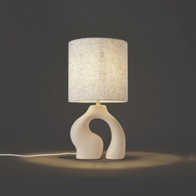 Lampa stołowa Japandi beżowa z lnianym abażurem - Dahlia