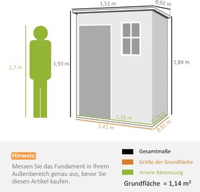 Outsunny Szopa na narzędzia z tworzywa sztucznego 1,14m² 151 x 92 x 193cm Szopka z dachem pochyłym Okno Szary