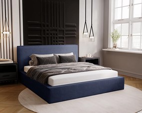 Emporius Amare łóżko dwuosobowe z pojemnikiem - łózko tapicerowane 200x200 w nowoczesnym stylu - tkanina velvet, niebieski (Komodo 50)