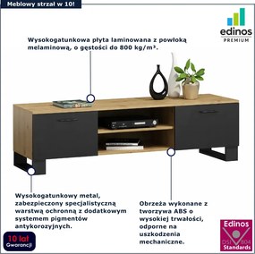 Loftowa Szafka Czarny Rtv 120 Cm Dąb Artisan + Skrzynia G0-T16