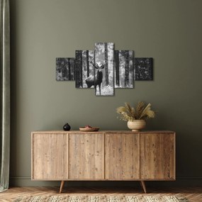 Obraz - Jeleń w lesie 2, czarno - biały (125x70 cm)