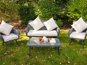 Meble z szarego technorattanu (sofa, 2 x fotel + stolik) MODESTO