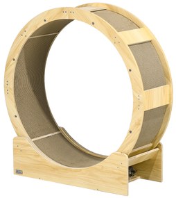 PawHut 91 cm Kocie Koło z Hamulcem, Drapakiem, Dąb
