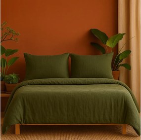 Komplet pościeli z gazy bawełnianej Angelina 240x260cm Khaki Reversible