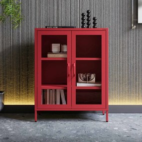 Witryna przeszklona niska czerwona: Modern GINA, 800 x 1015 x 400 mm