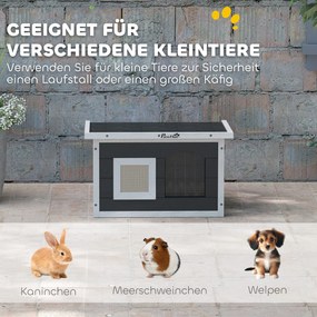 PawHut Domek dla kota i królika, miejsce odosobnienia, drewniany domek z matą do drapania, klapką, 61 x 45 x 36,5 cm, Szary