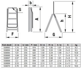 Schodki aluminiowe dwustronne ALVE FORTE z uchwytem, 2x10 stopni, wysokość 2,12 m