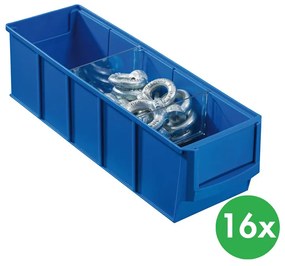 Plastikowy pojemnik do regału ShelfBox typ A - 91 x 300 x 81 mm, 16 szt., niebieski