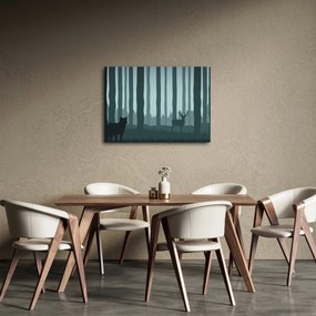 Obraz - Jeleń z wilkiem w skałach (70x50 cm)