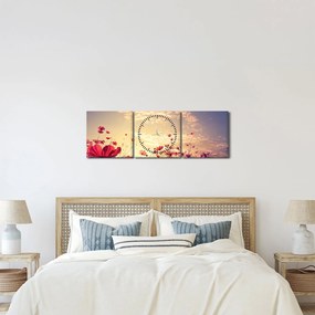 Obraz - Łąka z kwiatami (z zegarem) (90x30 cm)