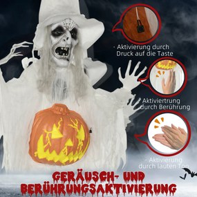 HOMCOM Duch na Halloween, Dekoracja na Halloween, Funkcja dźwięku, z czujnikiem ruchu i światłami LED, 60 cm x 18 cm x 183 cm