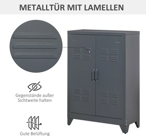 HOMCOM Szafka na Akta z Drzwiami Lamelowymi, Szafka Magazynowa, Metalowa z 2 Regulowanymi Półkami, 75 x 33 x 110 cm, Szary