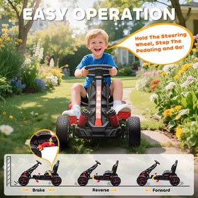 AIYAPLAY Gokart z pedałami, tretauto dla dzieci z hamulcem, antypoślizgowe koła, metalowa rama, 3-6 lat, czerwony