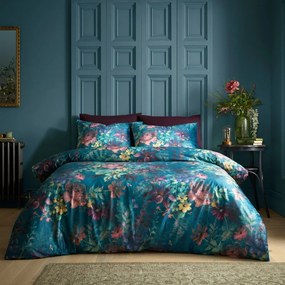 Zielononiebieska aksamitna pościel dwuosobowa 230x220 cm Bridgerton Romantic Floral – Catherine Lansfield