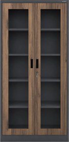 Szafa metalowa z witryną antracytowa / orzech: Eco Design AMELIA, 900 x 1850 x 400 mm