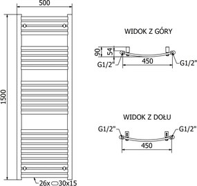 Mexen Helios grzejnik łazienkowy 1500 x 500 mm, 676 W, czarny - W103-1500-500-00-70