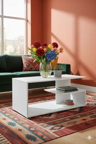 Biała prostokątna ława z półką H1-Z72