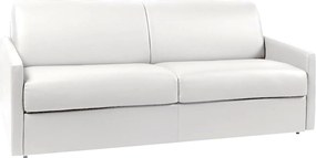 Kanapa 4-osobowa z ekspresowym mechanizmem rozkładania z ekoskóry CALIFE - Kolor: biały - Wymiary miejsca do spania: 160 cm - Materac 22 cm z pamięcią kształtu