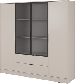 Szafa otwierana 200 cm Kalma 4DRM - szafa z ryflowaną szybą, szuflady, 4 drzwi, kaszmir