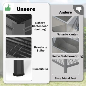 Outsunny Skrzynia z metalu, extra duży pojemnik do sadzenia z wzmocnieniami i wkładem włókninowym, 180 x 55 x 80 cm, ciemnoszary | Aosom PL