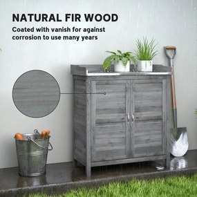 Outsunny Stół do przesadzania z szafką z drewna, ogrodowa szafka z ocynkowanym blatem, 2 półki, szary | Aosom PL