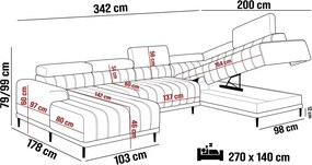 Narożnik CALDO XL Lewostronny z funkcją spania wolnostojąca w tkaninie RUN AGAIN 18 WERSAL