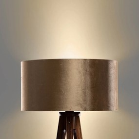 Lampa podłogowa na trójnogu z drewna orzechowego z abażurem z aksamitu w kolorze brązu, 50 cm - Tripod Classic klasyczny/Antyczny Oswietlenie wewnetrzne