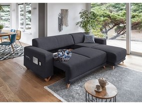 Antracytowy rozkładany/ze schowkiem narożnik Classy Sophie – Miuform