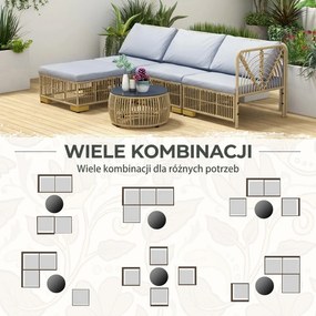 Outsunny Zestaw Mebli ogrodowych, 5-częściowy, z poduszkami do siedzenia, Syntetyczny rattan, rama ze stali nierdzewnej, Szary