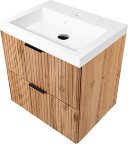 Szafka wisząca w kolorze naturalnego drewna z białą umywalką 60 x 46 cm ASTROS Light Oak