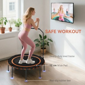 SPORTNOW Trampolina fitness z regulowanym uchwytem, Trampolina sportowa do użytku wewnątrz i na zewnątrz, Stal, Tworzywo sztuczne, Pomarańczowy