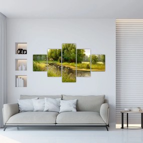 Obraz - Rzeka przy lesie, obraz olejny (125x70 cm)