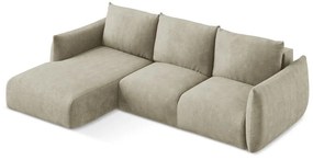 Beżowy rozkładany narożnik z tkaniny szenilowej (lewostronny/z szezlongiem) Leila – Makamii