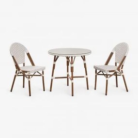 Zestaw Okrągły Stół Ø80 Cm I 2 Składane Krzesła Do Jadalni Z Aluminium Brielle Bistro Nude Beżowy - Gardenia Biel - Sklum