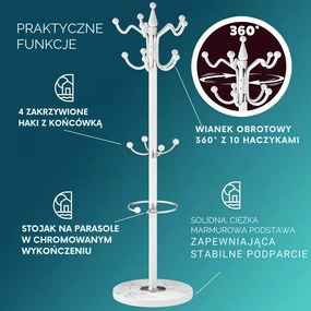 Wieszak stojący TENZY z marmurową podstawą, 37x173 cm, biały Casaria
