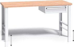 Stół warsztatowy z regulacją wysokości G3, 1500 x 685 x 840-1050 mm, 1x 1 szufladowy kontener, szary