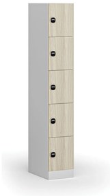 Szafka skrytkowa, 5 schowków, 1850 x 300 x 500 mm, demontaż, zamek RFID, drzwi laminowane, dąb naturalny