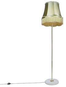 Lampa podłogowa retro mosiężna z abażurem babcinym zielona 45 cm - Kaso