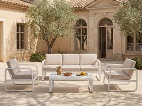 Zestaw 2 aluminiowych foteli ogrodowych - Białe z beżowymi poduszkami - LOMIA by MYLIA