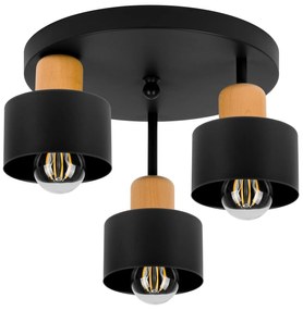 Czarna lampa sufitowa, trzypunktowy spot DBU3030SC z drewna i metalu E