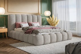 Łóżko tapicerowane 180x200 Madeno - gruba pianka, pojemnik, stelaż metalowy - tkanina boucle, jasny szary (Catch Me 24)