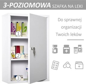 Kleankin apteczka szafka na leki stalowa biała z zamkiem trzy półki apteczka pierwszej pomocy do domu | Aosom PL